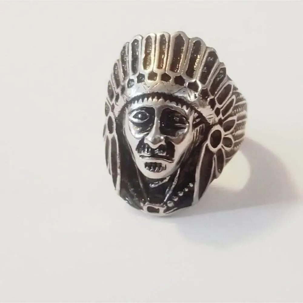 316L stainless‎ steel silver Indian skull biker gothic ring size 10
